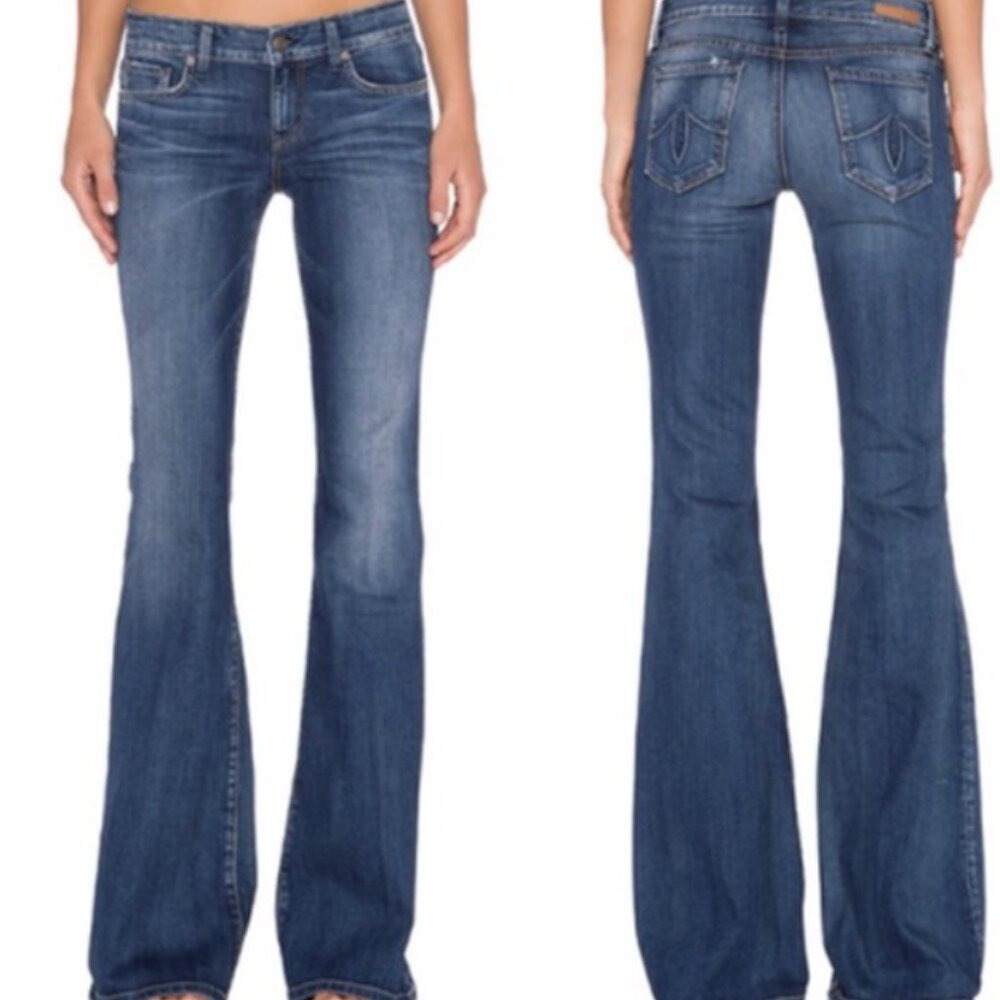 Level 99 Dahlia Flare Blue Denim Mid Rise Stretch Jeans Womens‎ Size 30